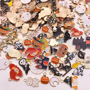 Random mix 10/20/30/40pcs Halloween Enamel bulk Charm Bat ghost Pendant for DIY earrings necklace Findings Jewelry Making Crafts Accessories