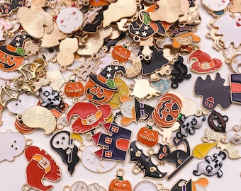 Random mix 10/20/30/40pcs Halloween Enamel bulk Charm Bat ghost Pendant for DIY earrings necklace Findings Jewelry Making Crafts Accessories