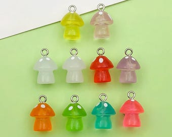 10pcs Glow in the dark mushroom charm, 3D resin mushroom charm, luminous keychain charms,for Bracelet Necklace Earrings Jewelry Making