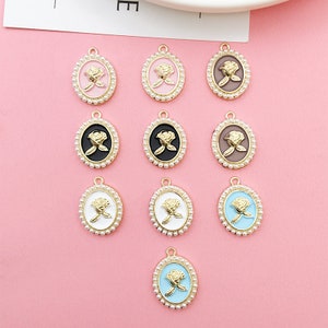 5pcs oval rose Charm Gold Plated Diy Jewelry Accessories Necklace Charm Bracelet Charm Earring Pendant Keychain Charms Supplies