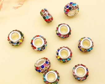 5/10/15pcs Paved Crystal Rhinestones beads Clay Loose Big Hole Beads Lot Fit European Charm Bracelets Jewelry DIY Craft Beads