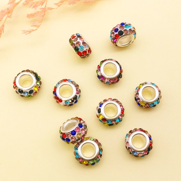 5/10/15pcs Paved Crystal Rhinestones beads Clay Loose Big Hole Beads Lot Fit European Charm Bracelets Jewelry DIY Craft Beads