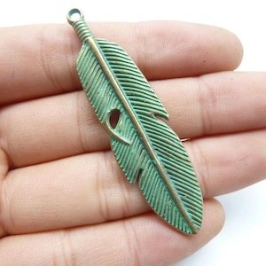 8pcs 15x61mm Feather Rustic Charms, Bronze with Green Patina Angel Wings Wing Rustic Patina Charms Pendant c8272