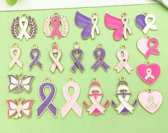 20pcs Enamel Ribbon Charms - Awareness Ribbon Charms - Ribbon Pendants - Ribbons - Cancer Awareness Ribbon For DIY Crafts Accessories
