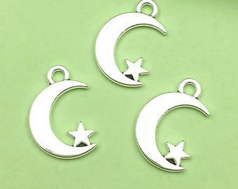 50pcs 17x11mm Antique Silver Mini Star Moon Charm Pendant c8519