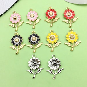 10pcs Enamel Alloy Sunflower Charm Cute Plant Flower Pendant for DIY Keychains Earrings Bracelets Necklaces Jewelry Making Crafts
