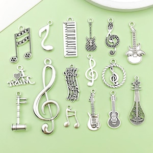16/20 stks Antiek Zilver Muziek Serie Charm Notes Muziekinstrument Gitaar Legering Hanger voor DIY Armband Ketting oorbellen Sieraden maken: