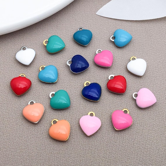20pcs 8x9mm Cute Enamel Stainless Steel Heart Charms Mini Love Pendants for  DIY Bracelet Necklace Earrings Jewelry Making Crafts Accessories