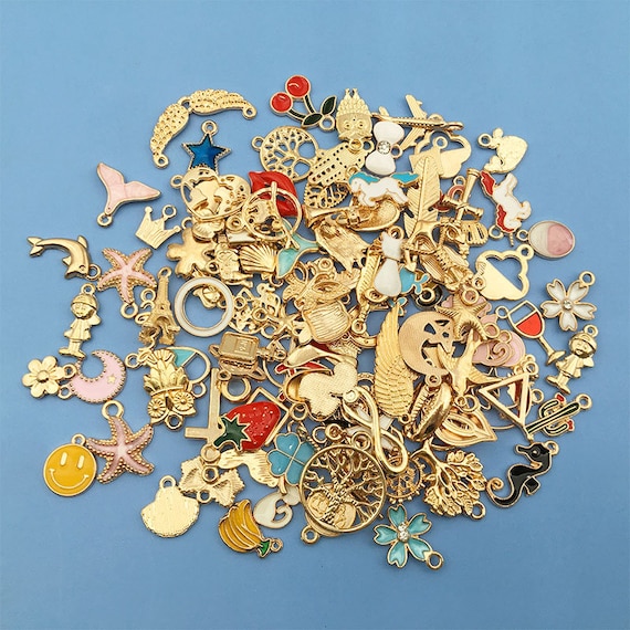 Bulk 100 Enamel Charms, Mixed Jewelry Charms, Gold Plated Metal Charm  Pendant Collection, Assorted DIY Bracelet Charms 