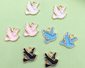 Mix 20pcs bulk Enamel bird Charms cute gold plated Pendant for DIY Bracelets Earrings Necklaces jewelry Making Accessories