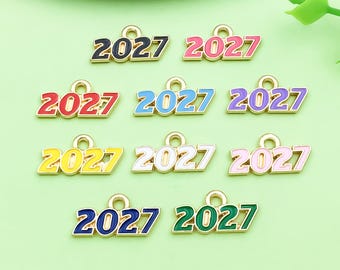 10/20pcs Colorful Enamel Number 2027 Year Charms Graduation Tassels Dangle Charms for DIY Jewelry Making Graduation Cap Tassels Keychains