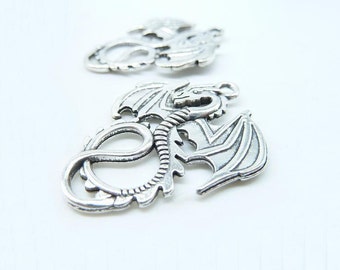 10pcs 28x35mm Antique Silver Flying Dragon Charms Pendant C7000