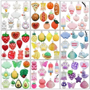 10 Stück Kawaii Harz Charm Anhänger, Simulation Lebensmittel Burger Obst Charm für DIY Schmuckherstellung Basteln Zubehör