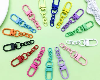 5 pezzi/set anello in metallo colorato moschettone con moschettone catena portachiavi lungo 65 mm per creazione di gioielli portachiavi fai da te forniture accessori-rosa scuro-65X30 mm