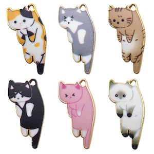 10/15/20pcs Zinc Alloy Enamel cat Charms，Delicate cute animal Gold Plated Cat bracelet necklace Pendant for Fashion Jewelry Making 12x25mm