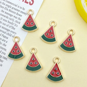 10/15/20pcs Enamel Watermelon Charms Plated Gold Cute Fruit Pendant for ...