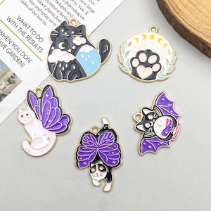 10pcs Fashion Enamel Butterfly Cat Bat Charm DIY Halloween Pendant for Bracelet Earrings Jewelry Making Accessories Craft Supplies