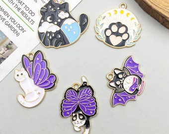 Breloque papillon chat chauve-souris en émail, 10 pièces, pendentif d'halloween pour Bracelet, boucles d'oreilles, accessoires de fabrication de bijoux, fournitures artisanales