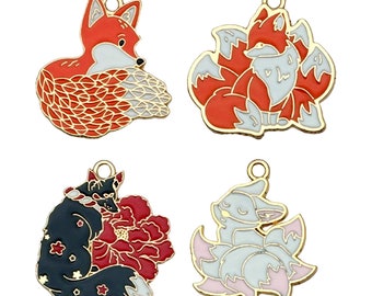 5pcs Enamel Fox Charm Flower Fox Cat charm Alloy Charms Gold Plated Pendant For Earring Keychain Diy Jewelry Making Accessories Findings