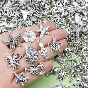 20/50/100pcs Random Mix Bulk Assorted Antique Silver Ocean Life Sea Animal Beach Pendants for DIY Bracelet Necklace Earrings Making Crafting