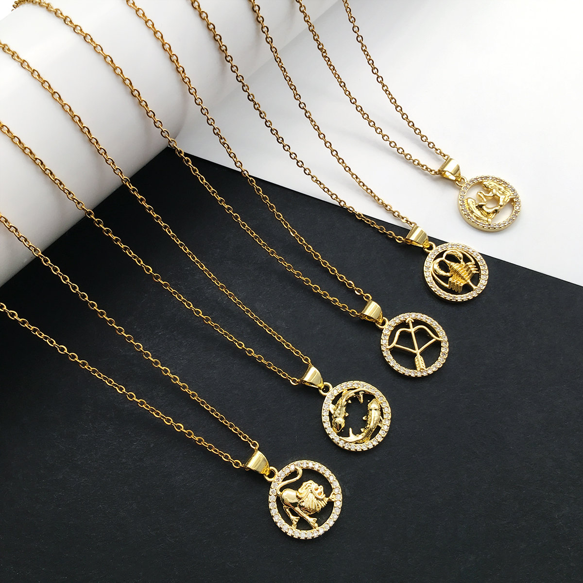 1pcs18K Gold Zircon twelve constellations necklace Charms，Women's Pendant Necklace