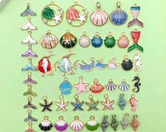Mix50pcs bulk Enamel ocean Charms Collection starfish shell pendant for DIY Bracelets Earrings Necklaces Accessory