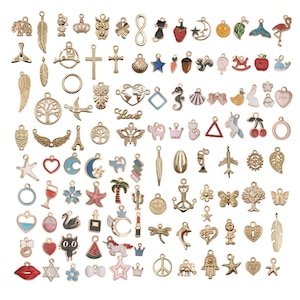 Mix 110PCS Enamel Gold Plated Charms Pendant for Jewelry Making Enamel charms  jewelry charms Different Colorful Charm Pendant