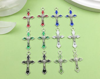 12pcs Enamel alloy Cross Ankh Religious Crucifixes Charm Rosary Pendant For Vintage Jewelry DIY Necklace Bracelet Craft Accessories