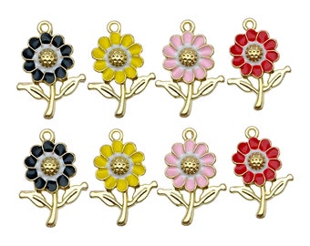 10pcs Enamel flower sunflower Charm Gold Plated Pendant For Earring Keychain Diy Jewelry Making Accessories Findings 19x27mm