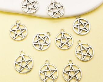 10/30/50pcs Silver Pentacle Charms, Pentagram Metal Charm Jewelry makeing Bracelet  Pendant Findings Accessories