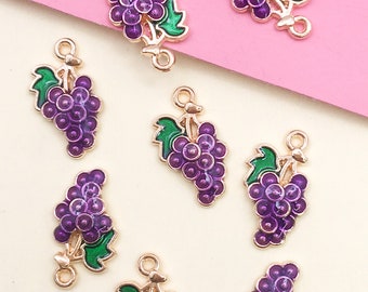 10/20/30pcs Enamel grape fruit Charms Plated Gold Cute pendant For DIY Earring necklace Bracelet jewelry Making Accessories