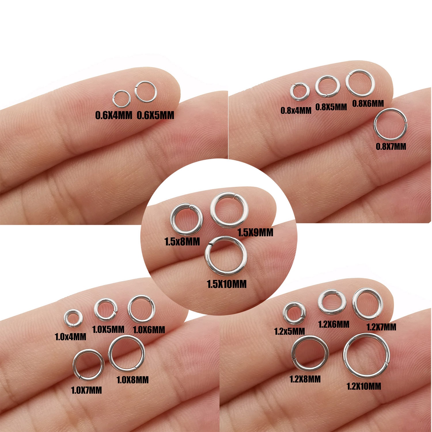 Wholesale Size 4/5/6/7/8/10mm Stainless Steel Jumprings Silver