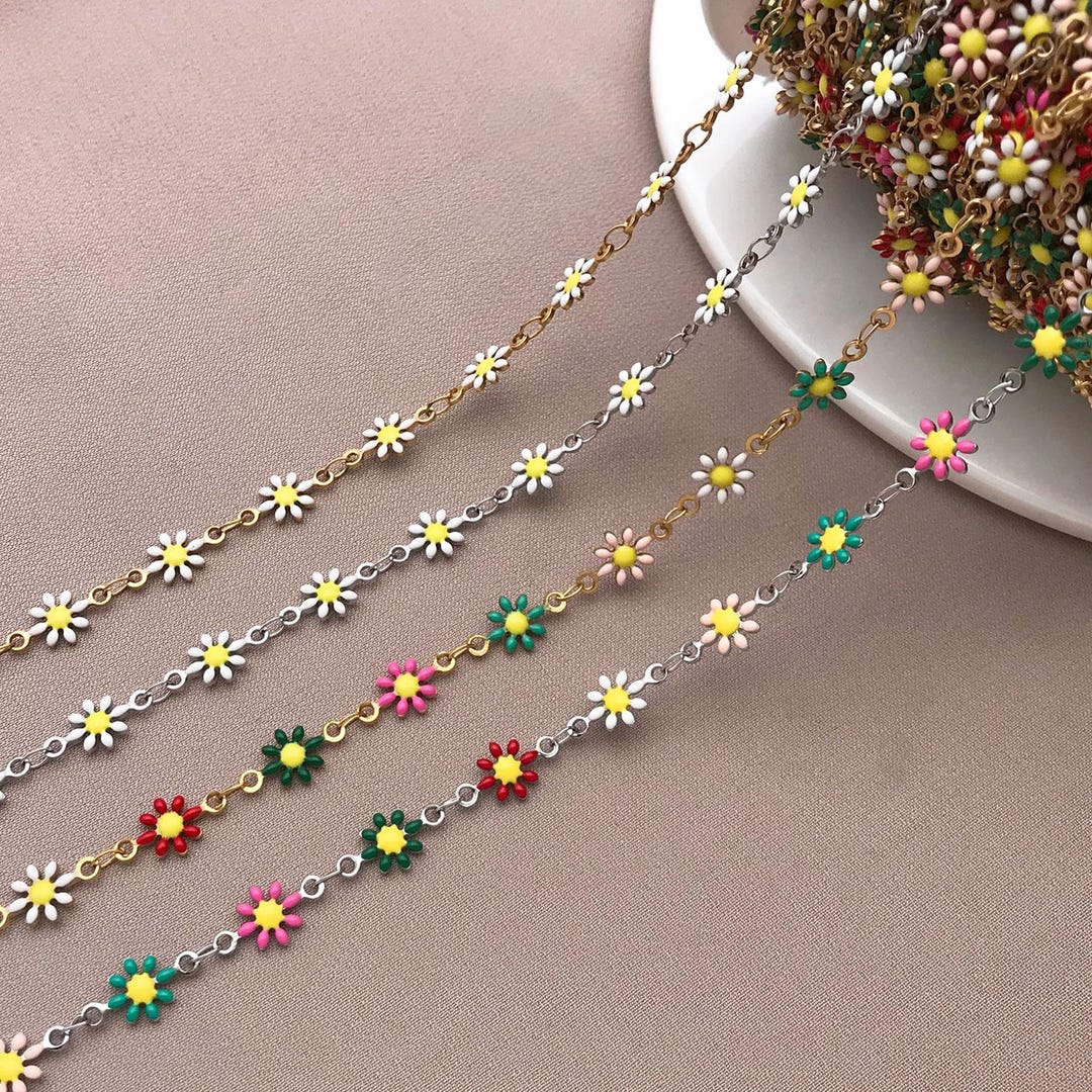 Califlower Rope Chain 2/4/6meter 7mm Colorful Daisy Flower Chain Stainless Enamel Sunflower ...