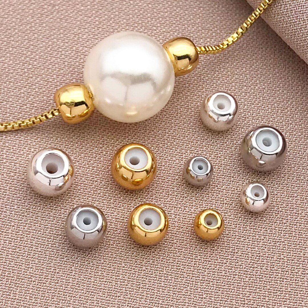 Positioning Bead 20pcs 3/4/5mm 18K Real Gold Plated Rubber Hole Round Beads Stopper ...
