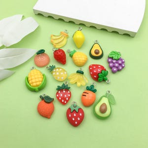 10/16pcs Mix Resin Fruit Strawberry Banana Charm DIY pendant keychain charms,for Bracelet Necklace Earrings Jewelry Making