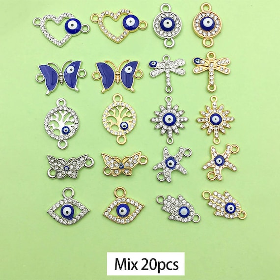 Mezcle 20 Piezas De Dijes De Metal Contra El Mal De Ojo, Conector De Diamantes De Imitación Contra El Mal De Ojo, Colgante De Oro - Plata Contra El Mal De Ojo