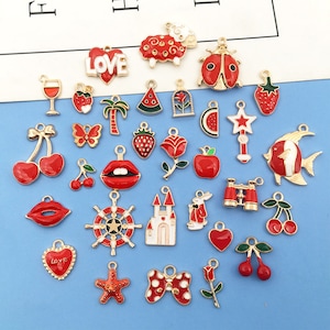 Red Enamel Gold Plated Mix Charms Pendant for Bracelets Necklace Earring Jewelry Making jewelry charms