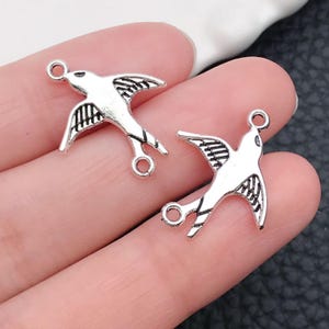 20pcs 16x20mm Antique Silver Double Size Mini Bird Connector Link Charms Pendant C4901