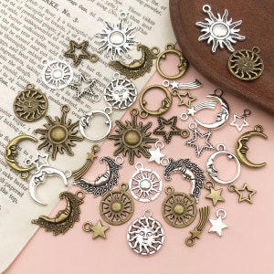Mix40pcs bulk antique silver stars moon sun Charms mixed Pendant for DIY necklace bracelet earrings Jewelry Making craft accessories