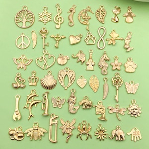 Mix 50PCS Bulk Wholesale Lot Assorted Style KC Gold charms Pendant for DIY Bracelet Necklace Handmade Jewelry Making Accessories