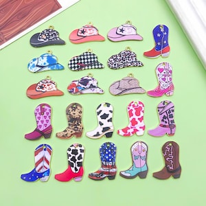 10/20pcs Fashion Enamel Western Cowboy Charm Cowboy Hat Boots Gold Plated Pendant for Women Jewelry Necklace Earrings Craft Making Finding