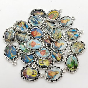 10/20/30pcs Mix Bulk Our Lady Pendant Charm Religious Medal, Catholic Medal, Blessed Mary Medal,Double Sided Religious Gift Pendant 10x15mm