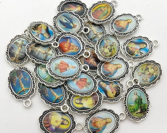 10/20/30pcs Mix Bulk Our Lady Pendant Charm Religious Medal, Catholic Medal, Blessed Mary Medal,Double Sided Religious Gift Pendant 10x15mm