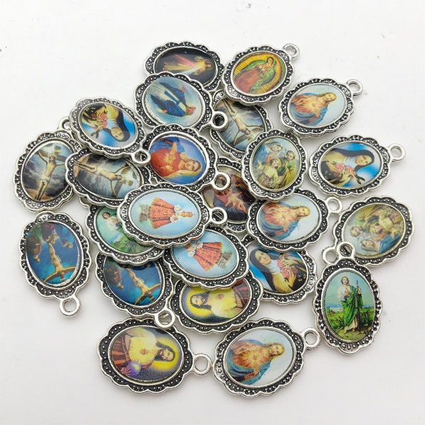 10/20/30pcs Mix Bulk Notre Dame Pendentif Charme Médaille Religieuse, Médaille Catholique, Médaille Bienheureuse Marie, Pendentif Cadeau Religieux Double Face 10x15mm