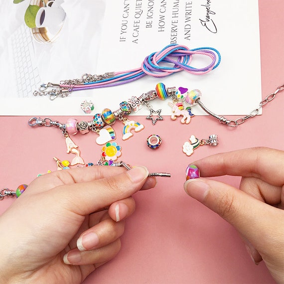 Crystal Rainbow Jewelry - DIY Bead Bracelet Kit for Girls - Jewelry Making  Kit with Beads and Charms - Arts and Crafts to Design Colorful Bracelets 