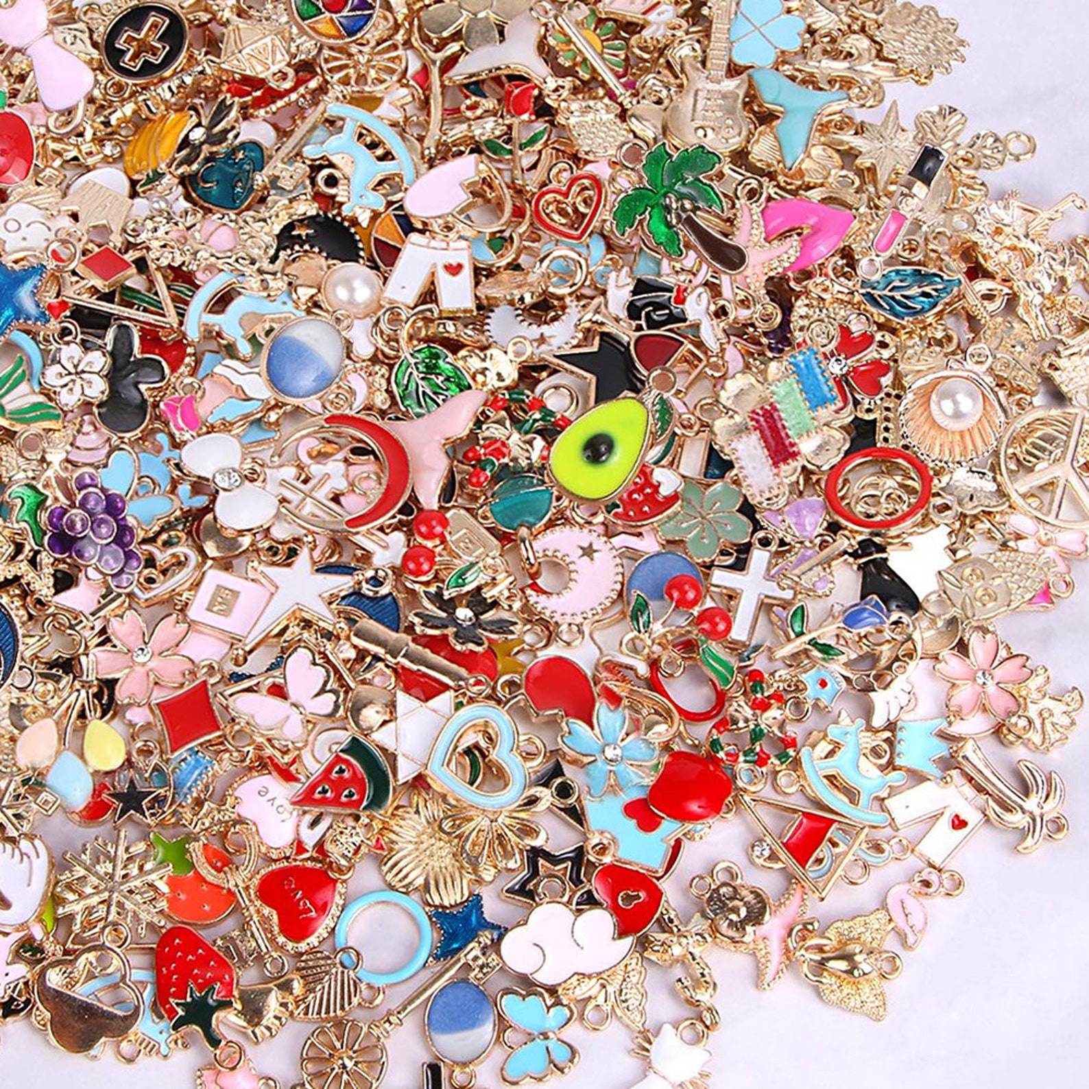 Randomly Accessory Items 20/30/50/100pcs Fashion Enamel Randomly Mixed Bulk Alloy Charm Small ...