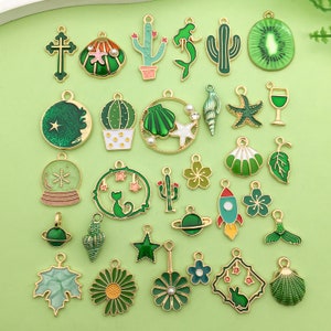 Groen Emaille Vergulde Mix Charms Hanger voor Armbanden Ketting Oorbel Sieraden Maken van sieraden charmes