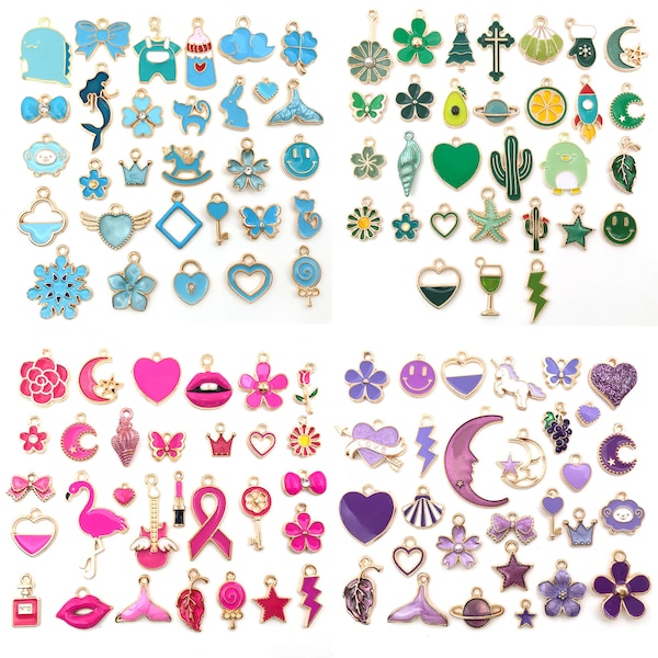 Mix 30pcs Bulk Wholesale Lot Assorted Style Multicolor Gold Enamel Charms for DIY Bracelets Necklace Handmade Jewelry Making Accessories