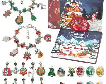 24pcs New Styles DIY Christmas Countdown Advent Calendar Surprise Bracelet Making Set，For Girl children Jewelry Christmas Gift