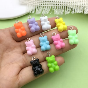 20pcs Gummy Bear Resin Charms Acrylic Teddy Bear Pendant With a Loop,Mixed Color Bears 21x11mm